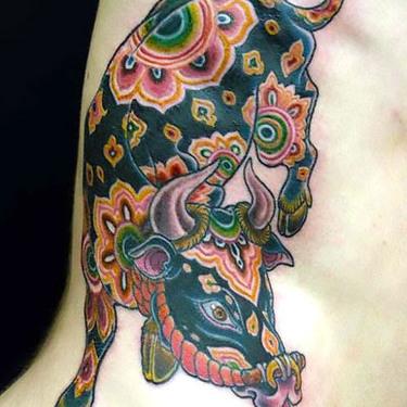 Floral Bull Tattoo