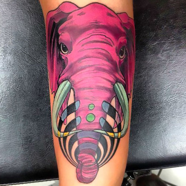 Crazy Pink Elephant Tattoo