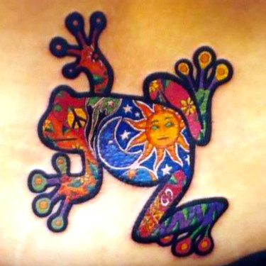 Colored Peace Frog Tattoo