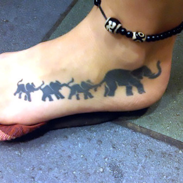 Elephant Family Foot Tattoo