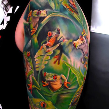 Tree Frogs Sleeve Tattoo