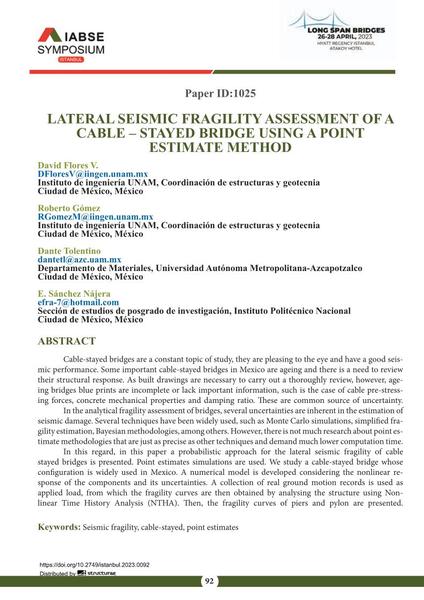  Lateral Seismic Fragility of a Cable-Stayed Bridge using Point Estimate Method