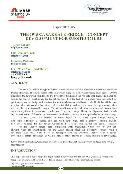 The 1915 Çanakkale Bridge – Concept Development of Substructure