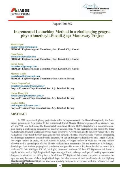  Incremental Launching Method in a challenging geography: Ahmetbeyli-Fuzuli-Şuşa Motorway Project