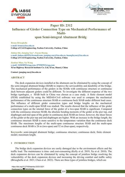  Influence of Girder Connection Type on Mechanical Performance of Multi- span Semi-integral Abutment Bridge