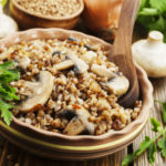 Buckwheat porridge with mushrooms in the bowl