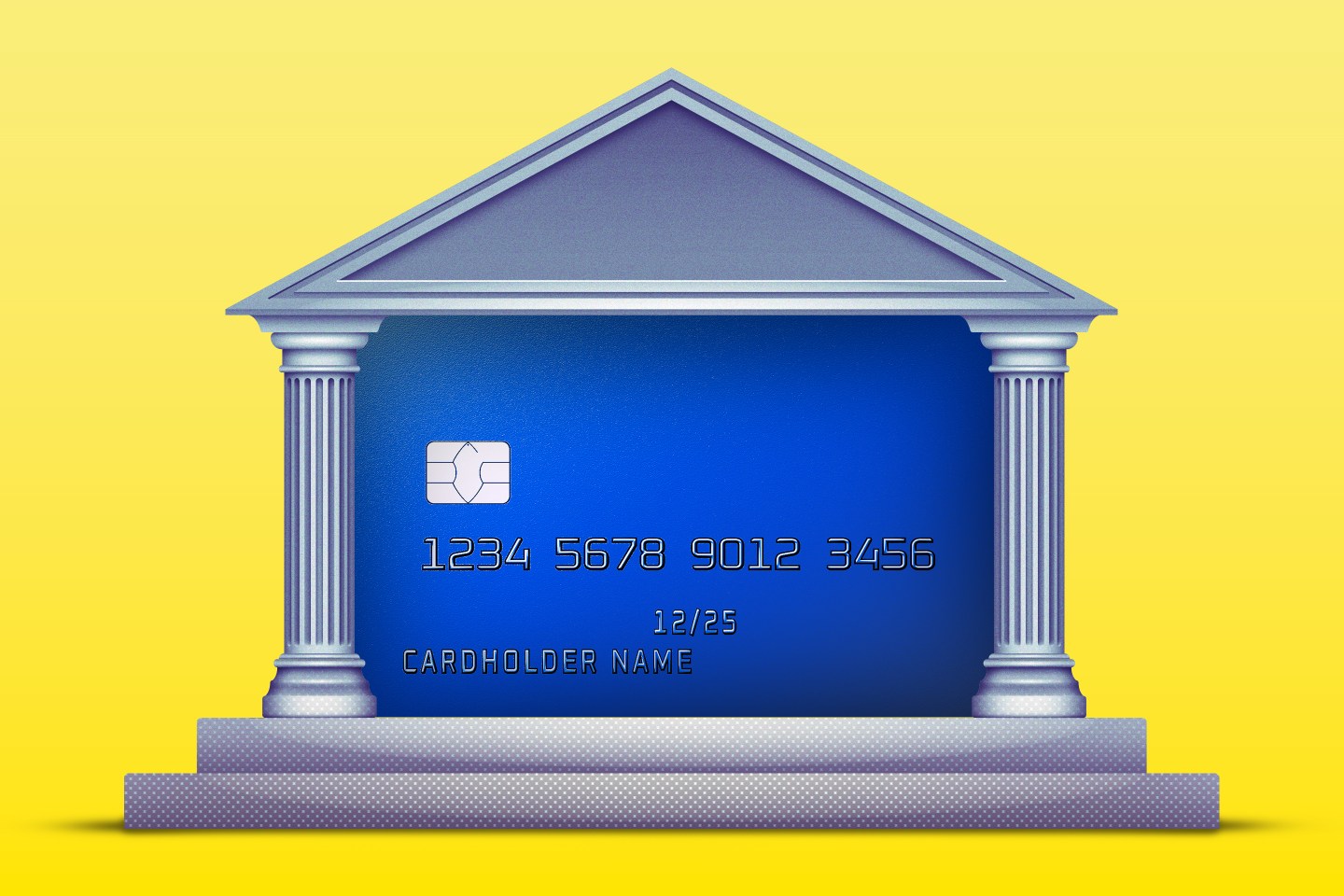 Photo illustration of a federal building with a credit card in the center.