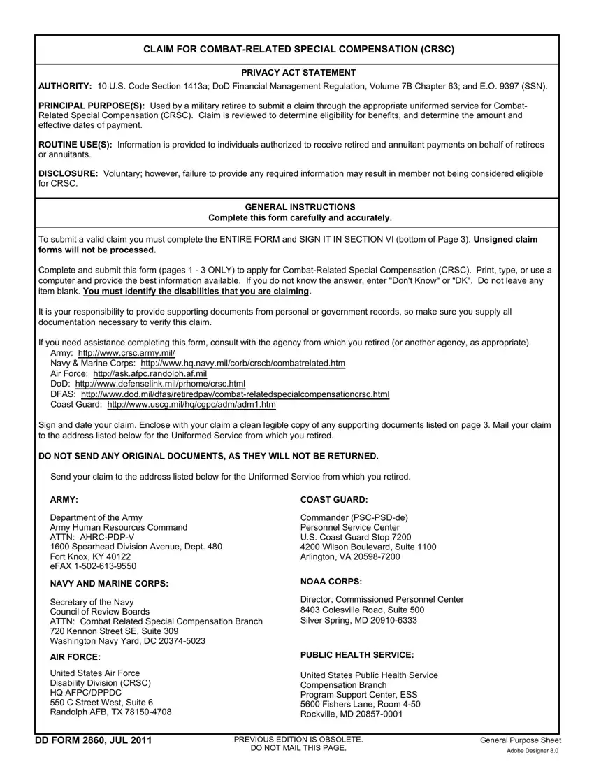 Dd Form 2860 first page preview