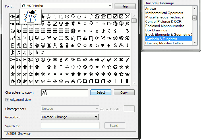 Windows Symbol Character Map