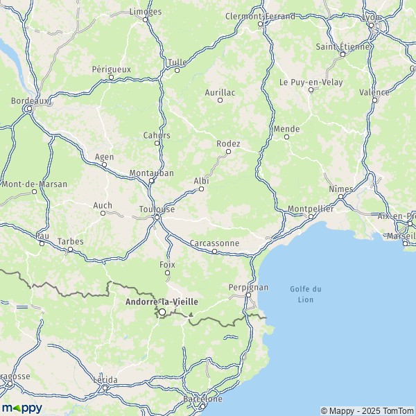 La carte de la région Occitanie