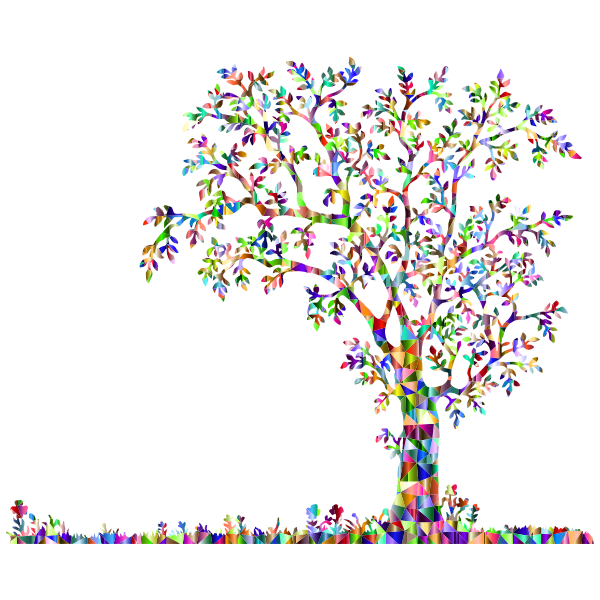 Low Poly Chromatic Tree And Flowers