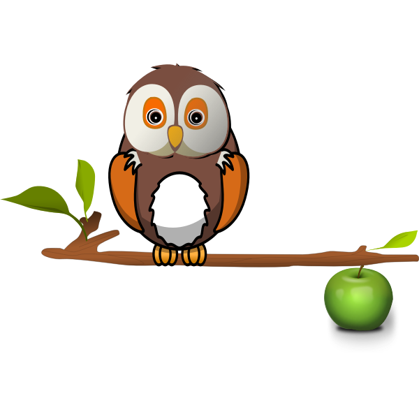 Owl on apple branch vector clip art