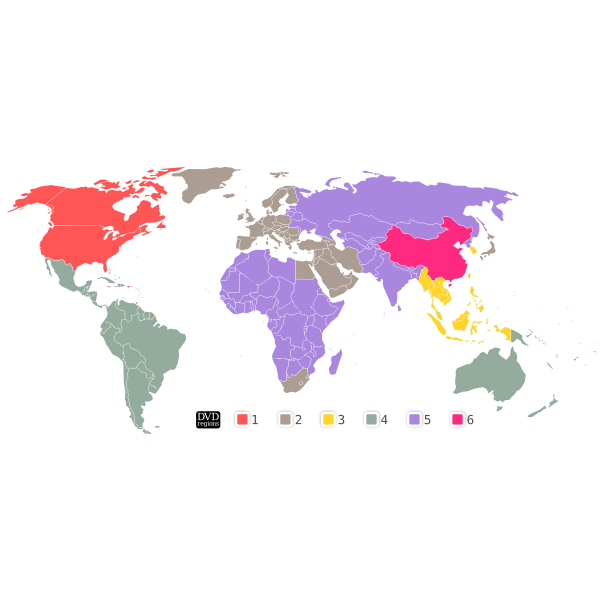 DVD regions map vector image