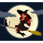 Trendy witch on broom vector illustration