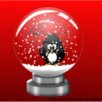 Penguin in snow globe on red background vector drawing