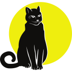 Black cat on yellow background