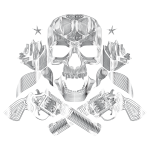 Flowers And Firearms Skull Line Art Polished Chrome No BG