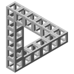 Drawing of impossible triangle formed out of cube constructions