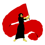 Vector illustration of proletarian woman waves the red flag