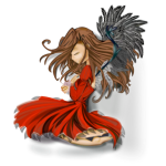 Graphics of girl with red feathered dress