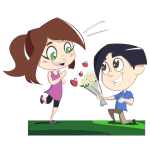 Boy Giving Flowers To Girl