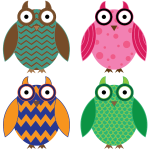 Four Colorful Owls