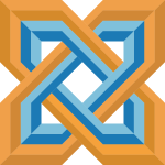 Drawing of stylized blue and orange Celtic knot