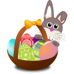 Bunny behind Easter eggs basket vector illustration