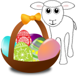 Lamb with Easter eggs in a basket vector graphics