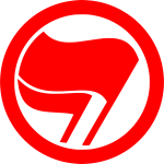 Vector drawing of red antiimperialist action label