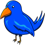 Blue bird with strange eyes and a big yellow beak vector clip art