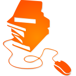 Books and mouse orange silhouette vector image