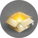 Vector illustration of cardboard box with rays of light coming out