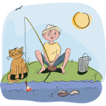 Boy and cat fishing vector drawing