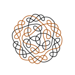 Graphics of black and orange flower shaped Celtic knot