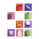 Vector drawing of cooking utensils long shadow icons