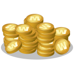 Vector image of hoard of gold coins with W logo