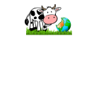 Vector image of cartoon cow eating Earth