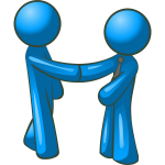 Vector drawing of blue figures shaking hands