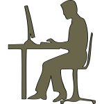 Silhouette of man sitting at computer desk vector clip art