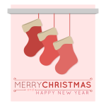 Vector image of three Christmas stockings on a greeting card