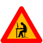 Vector image of man at computer warning road sign