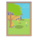 Vector clip art of kids playing around the school