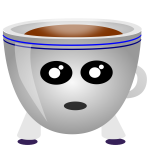 Image of a cup of coffee with eyes and mouth