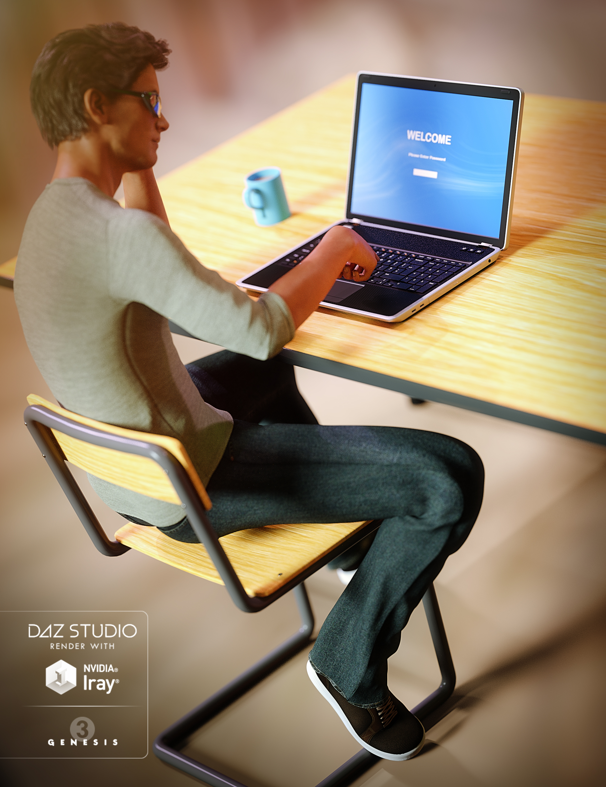 Laptop and Table Set by: Predatron, 3D Models by Daz 3D