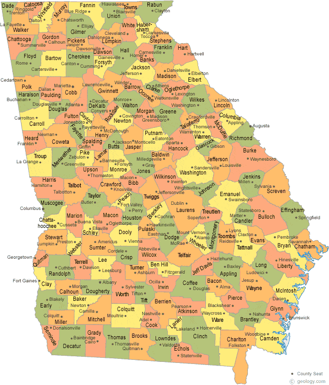 State Of Georgia Map With Cities And Counties