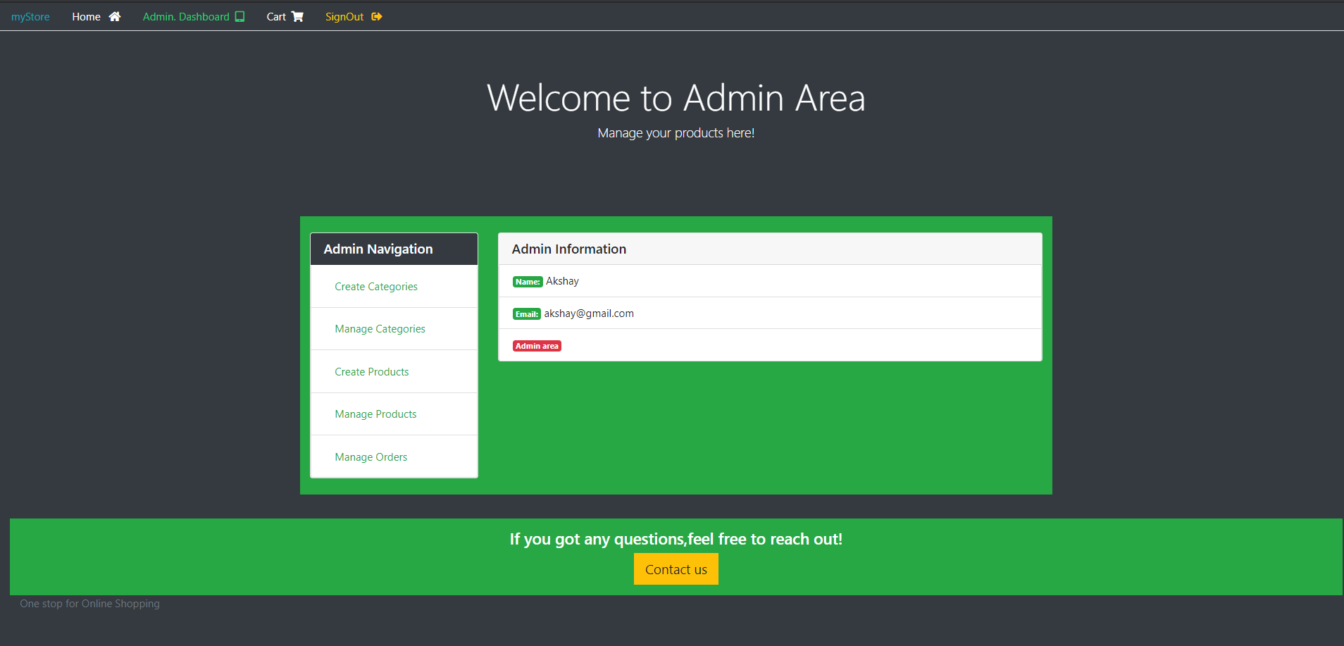 admin dashboard