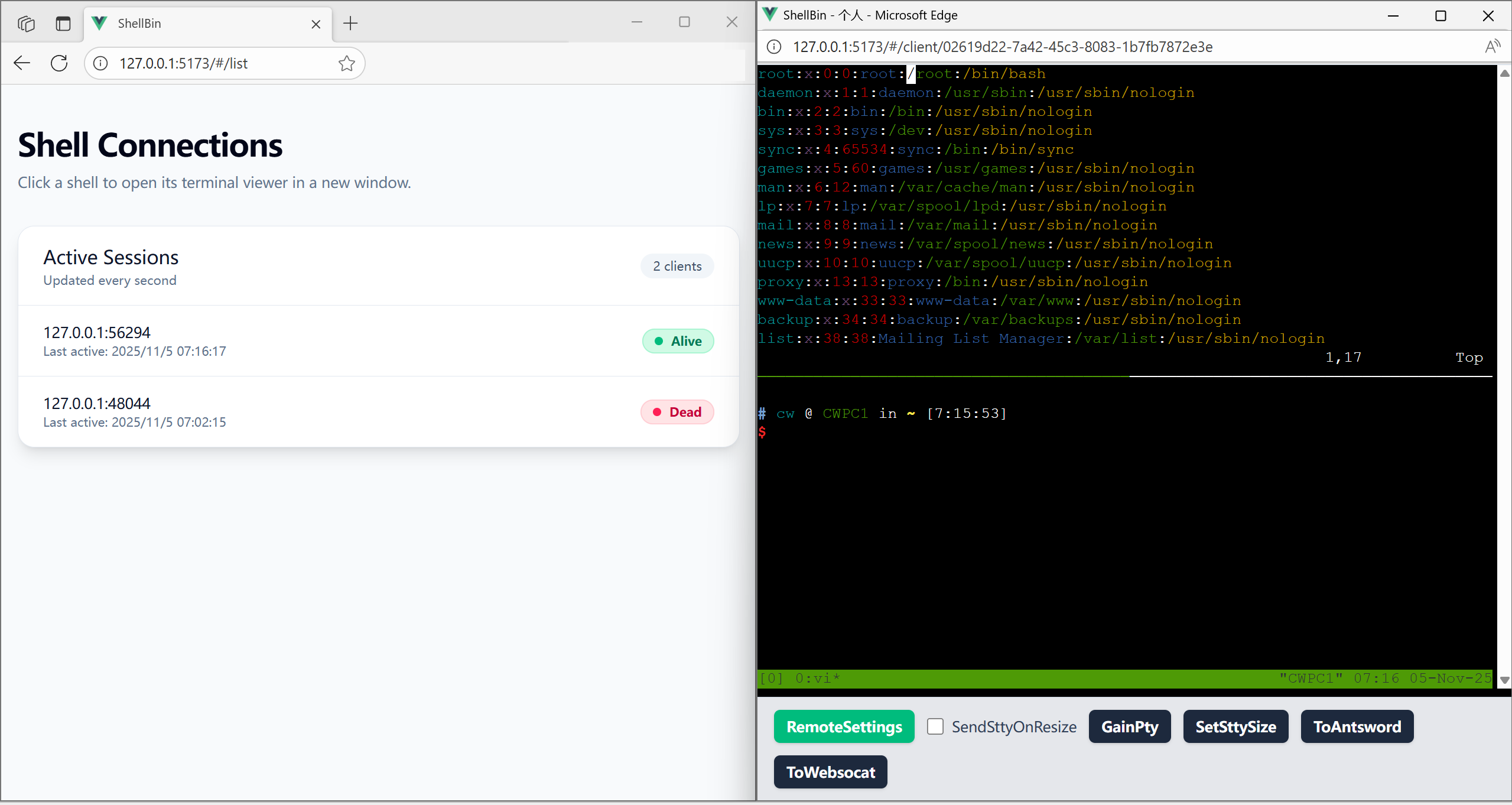 Web-based reverse shell management