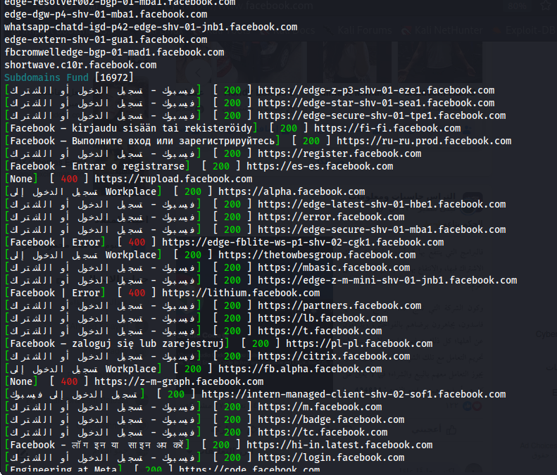  python3 SubEvil.py --domain facebook.com --random-agent --https-only  --title --status-code All