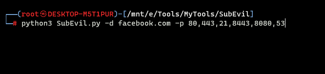  python3 SubEvil.py --domain facebook.com --random-agent --https-only  --title --status-code All